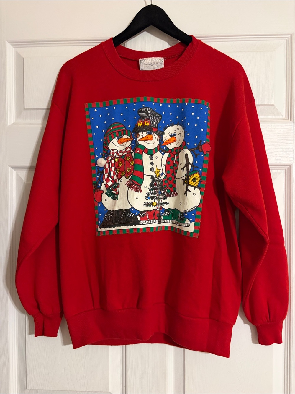 Vintage 90s Zoodles Snowman Christmas Sweatshirt Red Size L